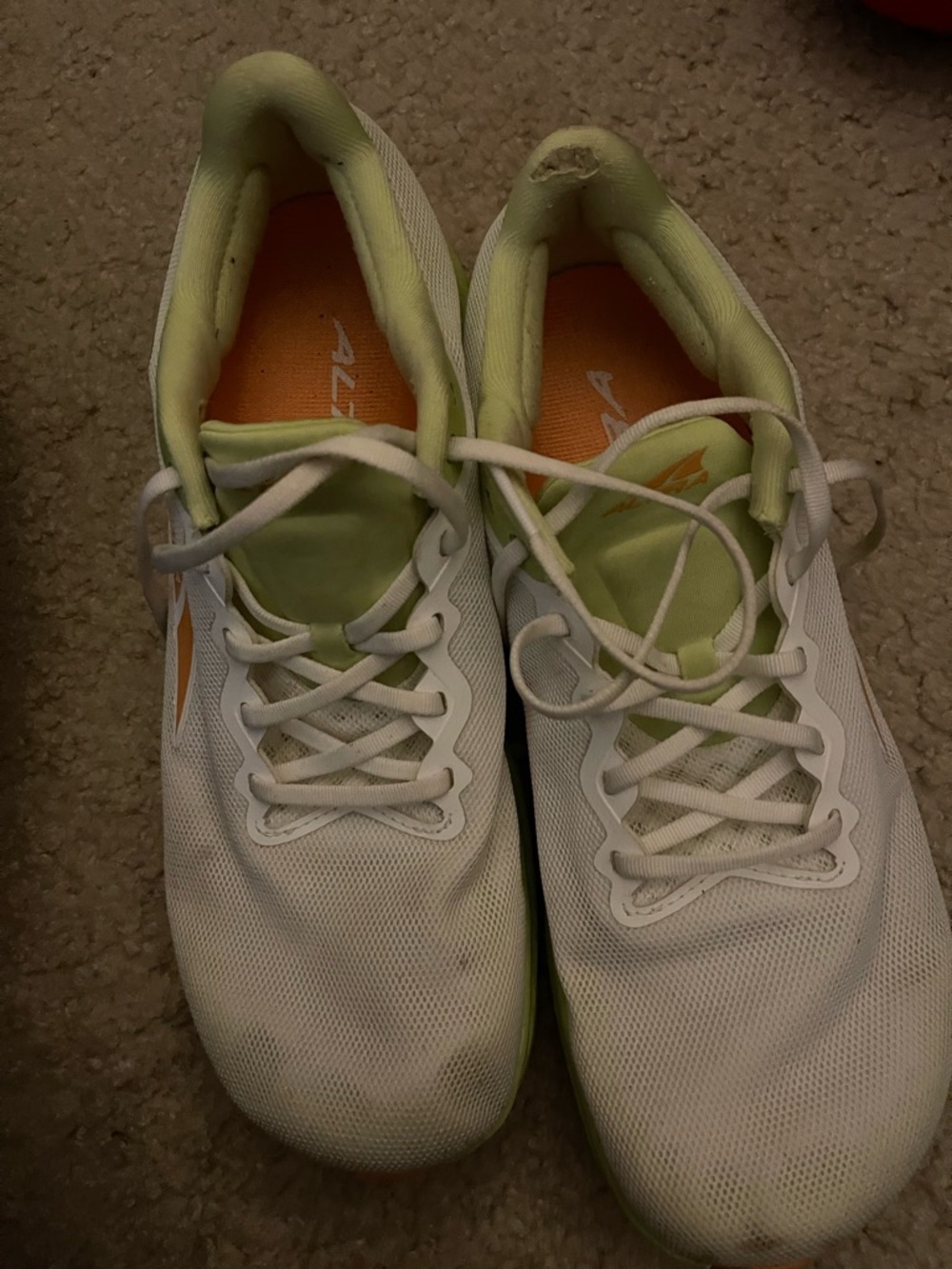 Altra White Sneakers with Lime Accents and Orange Insole